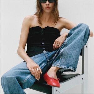 MNG Mango Red LEATHER BALLET FLATS WITH BOW Euro 37 US 6.5 New